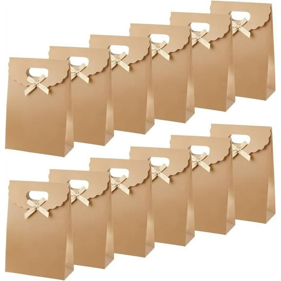12 Pcs Kraft Paper Bags with Handle 5.71x2.36x8.27 Inch Small Gift Bag Stand Up Gift Bag with Ribbon Bowknot for Candy Cookies Packaging Wedding Christmas Party Store Retail Goldenrod DIY