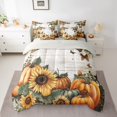 thumbnail image 2 of Manfei Orange Pumpkin Bedding Twin Size, Rustic Sunflower Bed Set, Fall Harvest Reversible Bedding Sets Twin Size, Lightweight Room Decorative, 7pcs, 2 of 7