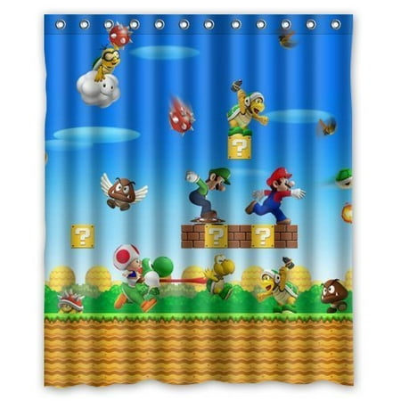 Deyou Super Mario Bros World Shower Curtain Polyester Fabric Deyou Super Mario Bros World Shower Curtain Polyester Fabric Bathroom Size 60x72 Inches