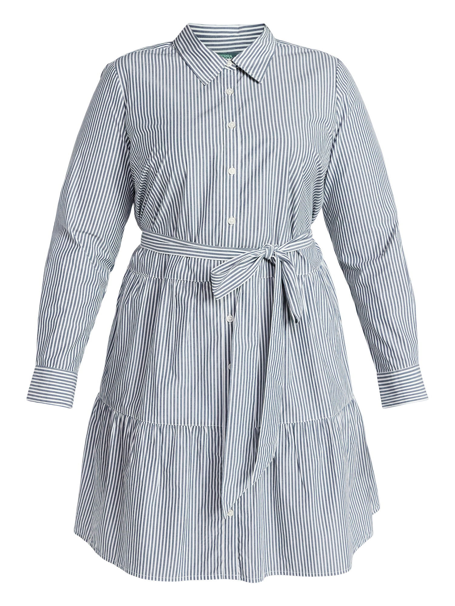 Terra & Sky Women's Plus Size Tiered Shirt Dress with Long Sleeves, Sizes 0X-5X