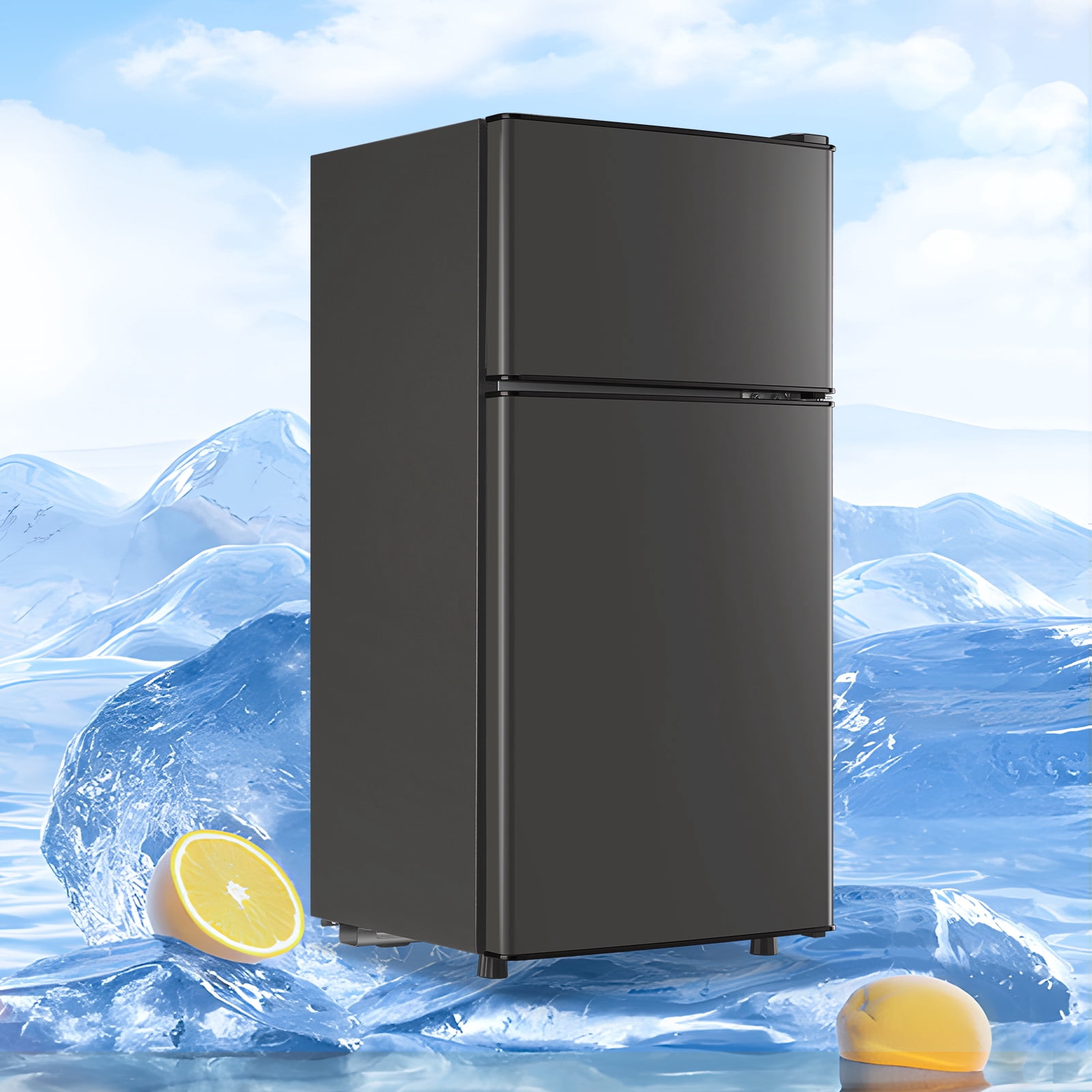 Tacool Apartment Size Mini Fridge Dual Door 2.4Cu.ft Dorm Small Refrigerator with Freezer, Dark Grey, New