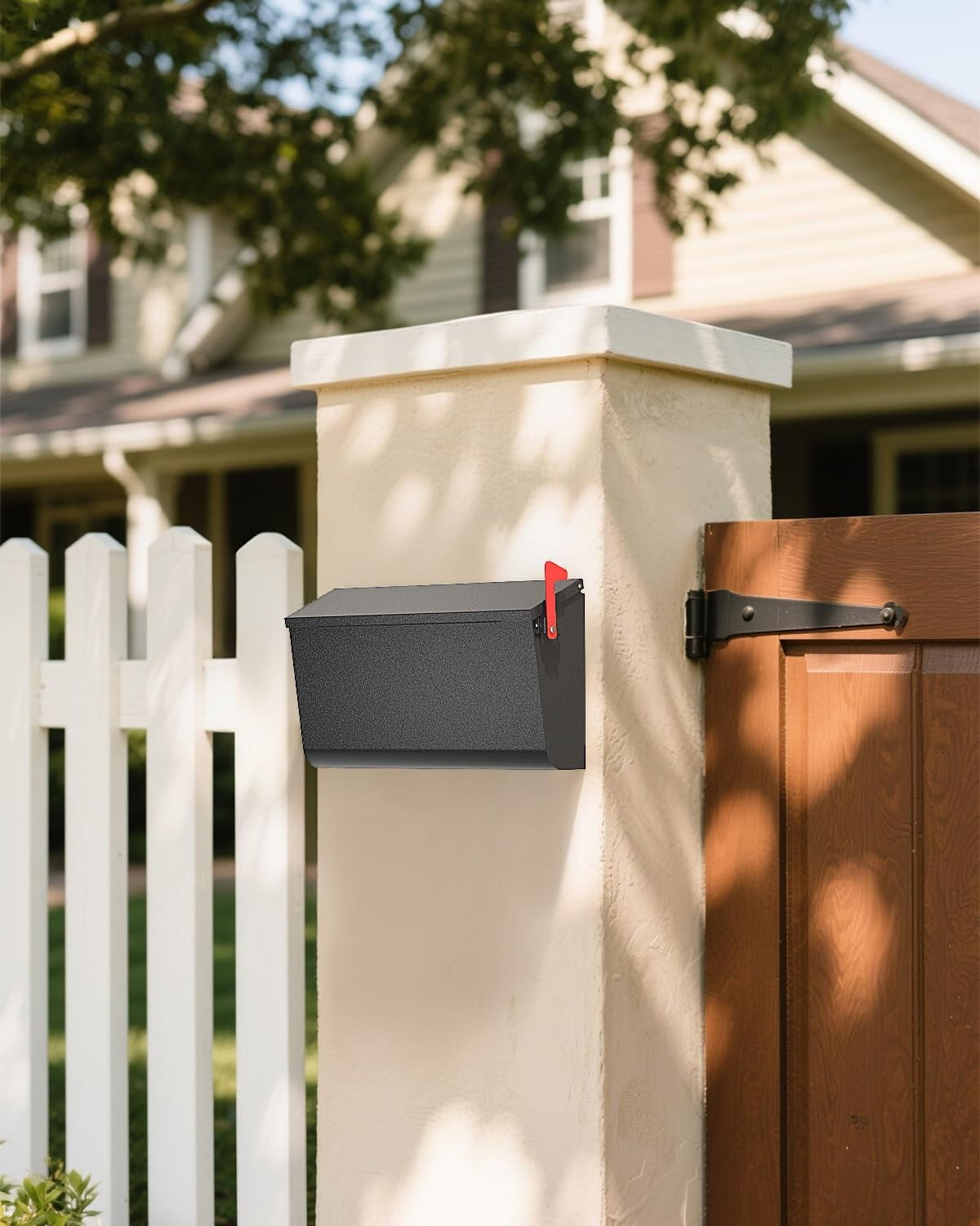 POCHAR Large Wall-Mount Mailboxs with Flag, 16.3'' x 3.9'' x 9.6'', Galvanized Steel Waterproof & Rustproof Morden Mailbox for Outside (Black)