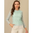 thumbnail image 2 of Blusa de encaje con cuello de volantes Allegra K Verde Claro M, 2 of 5