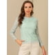 thumbnail image 2 of Blusa de encaje con cuello de volantes Allegra K Verde Claro M, 2 of 5