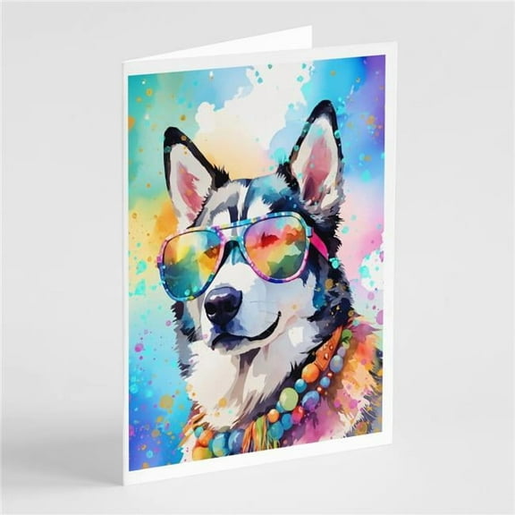 Siberian Husky Hippie Dawg Greeting Cards Pack of 8 7 in x 5 in