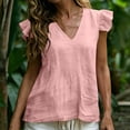 thumbnail image 6 of cocolona Summer Linen Tops for Women V Neck Ruffle Short Sleeve Shirts Dressy Casual Loose Flowy Blouses, 6 of 6