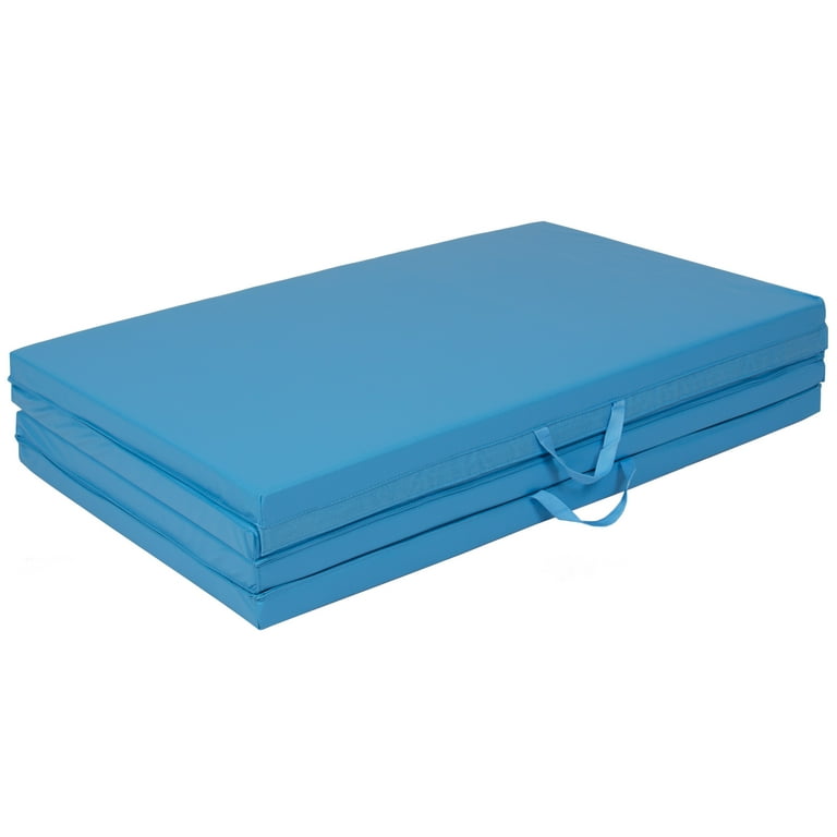 Best Choice Products 10ftx4ftx2in Folding Gymnastics Mat 4 Panel Exercise Workout Fitness Floor Mats w Handles Blue