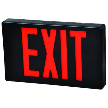 - LED Exit Sign Red LED Black Housing Battery Backup Remote Capable
