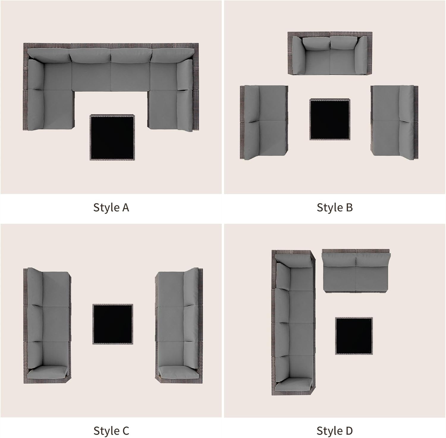 Patio Furniture Set Clearance Lofka Outdoor Sectional Furniture Sofa Set with Tempered Glass Table for Backyard, Garden & Poolside, Gray Cushions