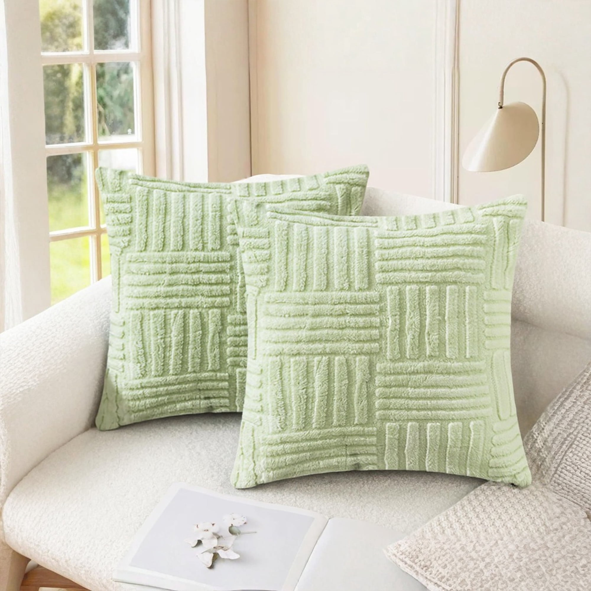 Unique Bargains Set of 2 Striped Soft Decorative Couch Pillow Cases Green 18" x 18"
