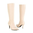 thumbnail image 4 of hopeusnice Women's Knee High Boots Stilettos Heel Pointed Toe Dress Boots Faux Leather Over The Knee Boots Beige 37, 4 of 8