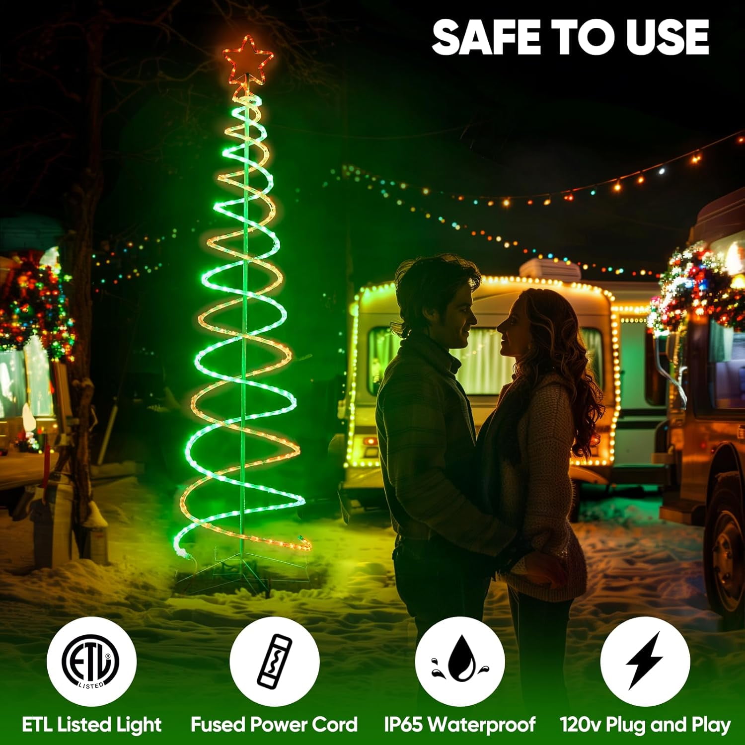 Christmas LED Spiral Tree Lights 7ft, Green and Red Dual Spiral Tree Light Outdoor Indoor Holiday Decor, 8 Dynamic Lighting Effect ETL Listed Lighted Artificial Tree for Garden Pathway, 259LEDs