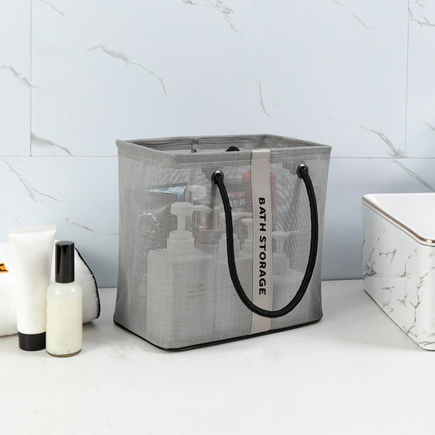 Organizador de bolsas de malla para duchas | Bolsa portátil colgante para baño, gimnasio, camping | Poliéster duradero, malla transpirable de secado rápido, negro/gris, 10,23"x9,84"x6,29"