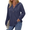 thumbnail image 2 of Fantaslook Plus Size Hoodies for Women Waffle Knit Sweatshirts Drawstring Long Sleeve Tops Button V Neck Pullover, 2 of 10
