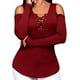 thumbnail image 5 of Camiseta de mujer Sexy con hombros descubiertos, cuello en V, vendaje, manga larga, rojo vino, 3XL Inevent AP001287-13, 5 of 7