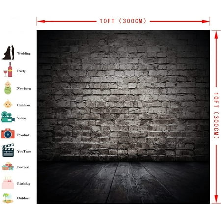 Image of 5X7FT Black Brick Backdrop Brick Wall with Wooden Photo Photography Backdrop Antique Brick Wall Backdrop Birthday Party Decoration Photo Studio Props 10-391