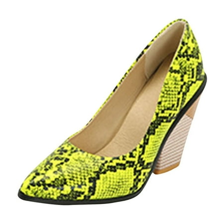

Nrmvnmi Women s High Heels Shoes Chunky Block Heels Pointed Toe Slip-On Mid-Heel Dress Pumps Green Mothers Day Gifts
