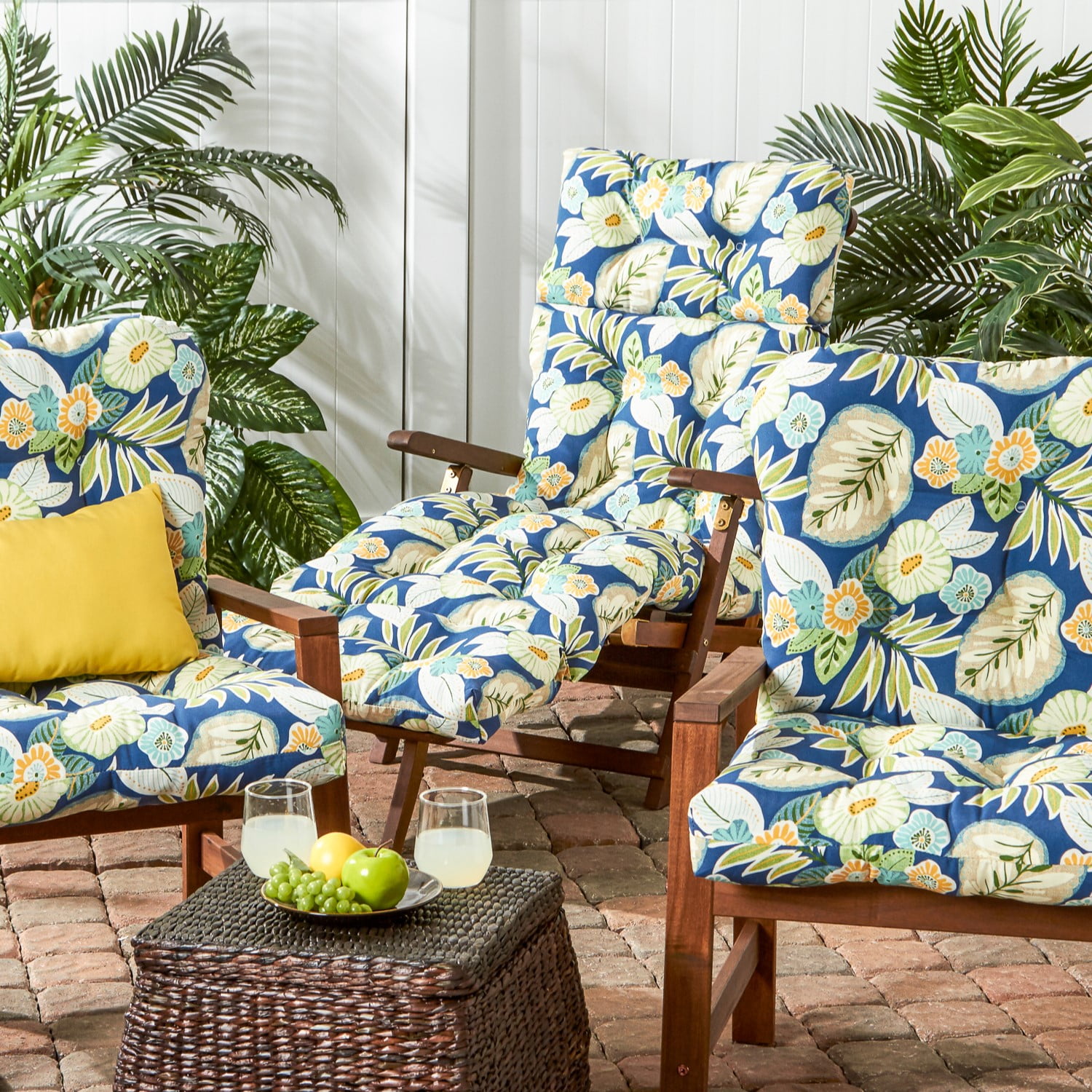 Boutique Floral Indoor/Outdoor Chair Pad, Blue, Chair Pad