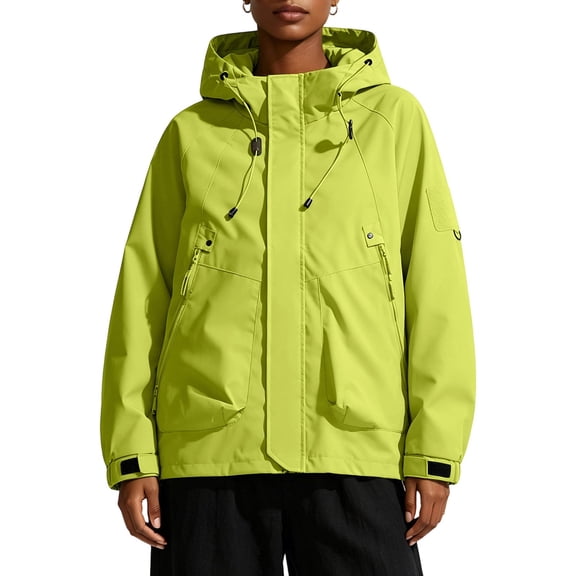 WRKEKC Windbreaker Jackets for Women Hooded Long Sleeve Zip Up Waterproof Windproof Outdoor Casual Coat with Pockets