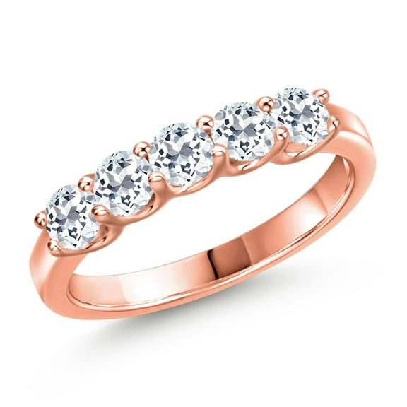 Gem Stone King 18K Rose Gold Plated Silver White Topaz Wedding-Bands Ring for Women | 1.08 Cttw | Round 3.5MM | Gemstone November Birthstone | Size 9
