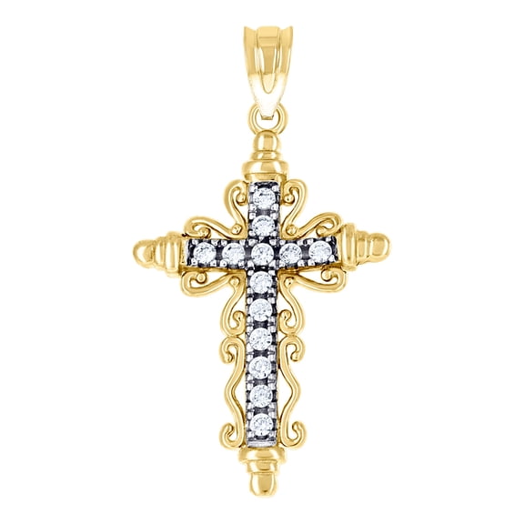 10k Gold Two-tone Cubic Zirconia Womens Cross Height 29.9mm X Width 16.1mm Religious Charm Pendant Necklace Pendant for