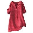 thumbnail image 3 of Women's Short Sleeve T-shirt Women'S High Neck Linen Shirt - Mock Turtle Neck Button Down Top,Red Women's Short sleeve T-shirt 3XL, 3 of 9