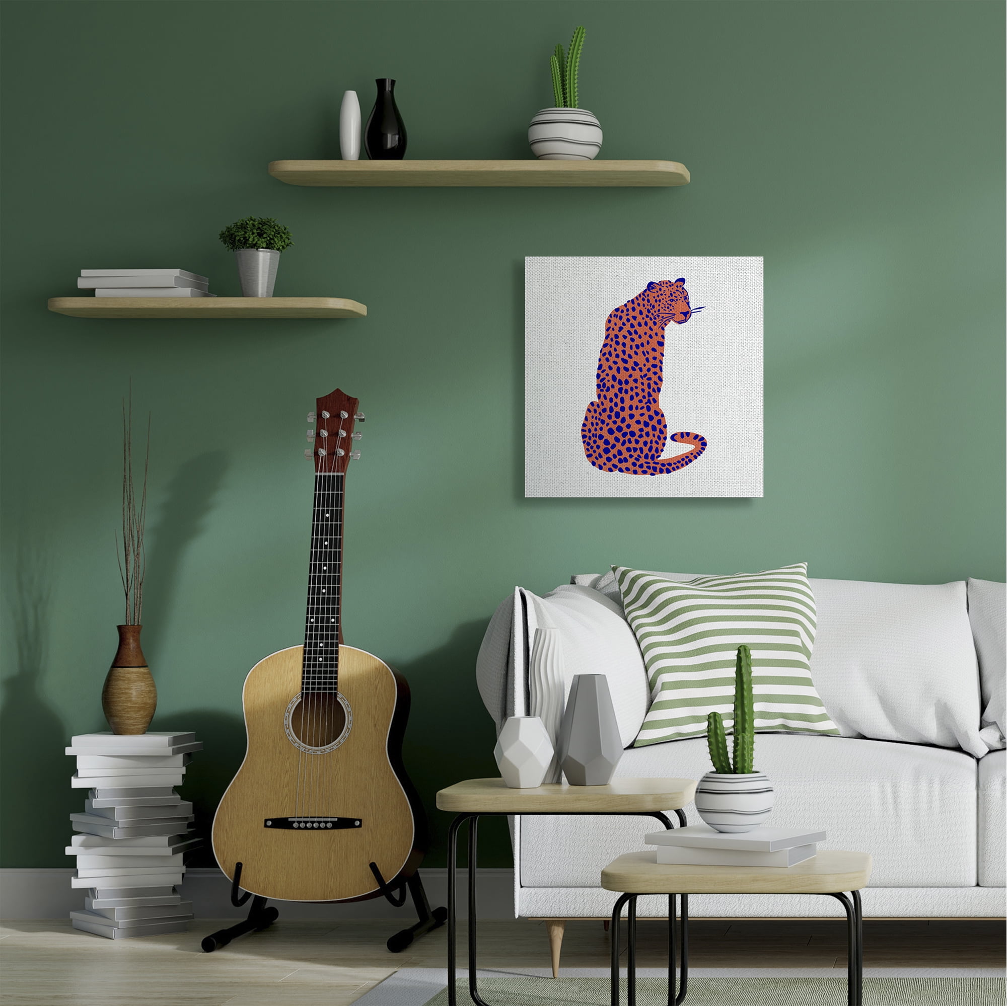 Stupell Industries Bright Leopard Blue Orange Animal Design Canvas Wall Art by &nbsp;Samuel Dixon, 30" x 30", Canvas
