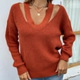 thumbnail image 5 of Lilgiuy Women Casual Solid Color Pullover Long Sleeve V-Neck Sweater,Red,8(L) Winter Dresses for 2022, 5 of 5