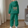 thumbnail image 4 of Girls Sweatsuit Set Bow 2 Piece Sets Sweatsuit for Girl Cute Kids Fall and Winter Clothes Graphic Hoodies and Sweatpants Outfits(Dark Green,3-4 Years), 4 of 8