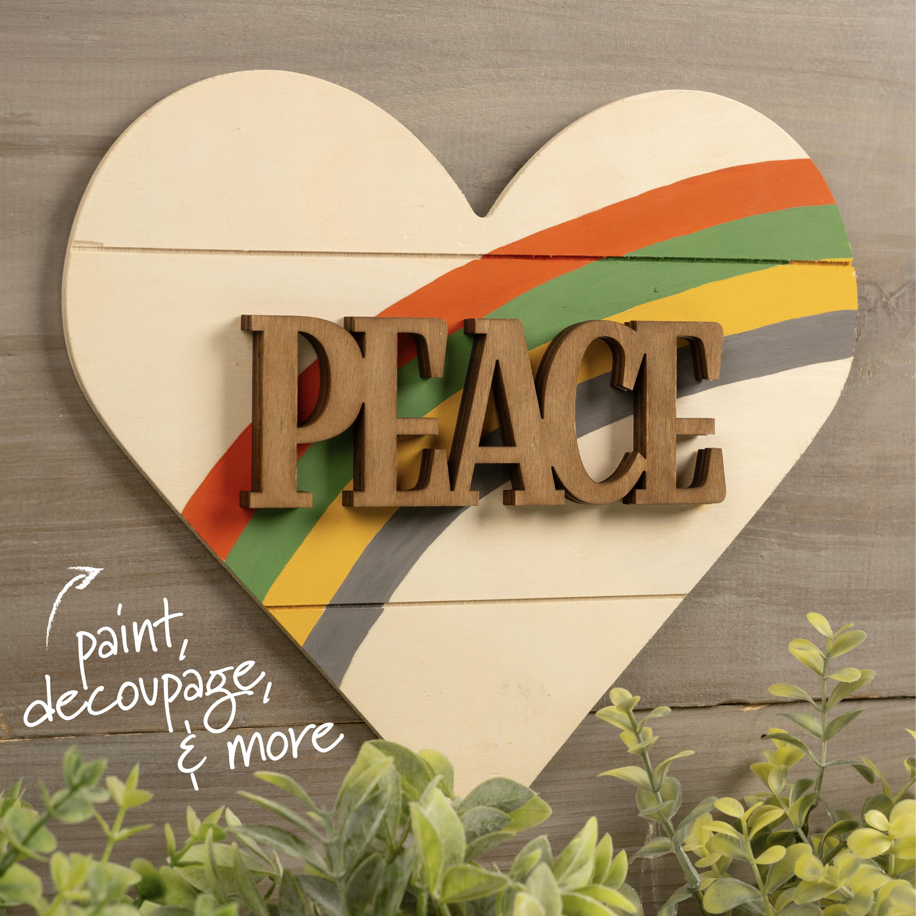 (1 pack) Plaid Unpainted Wood Surface Shape, Peace, 7"