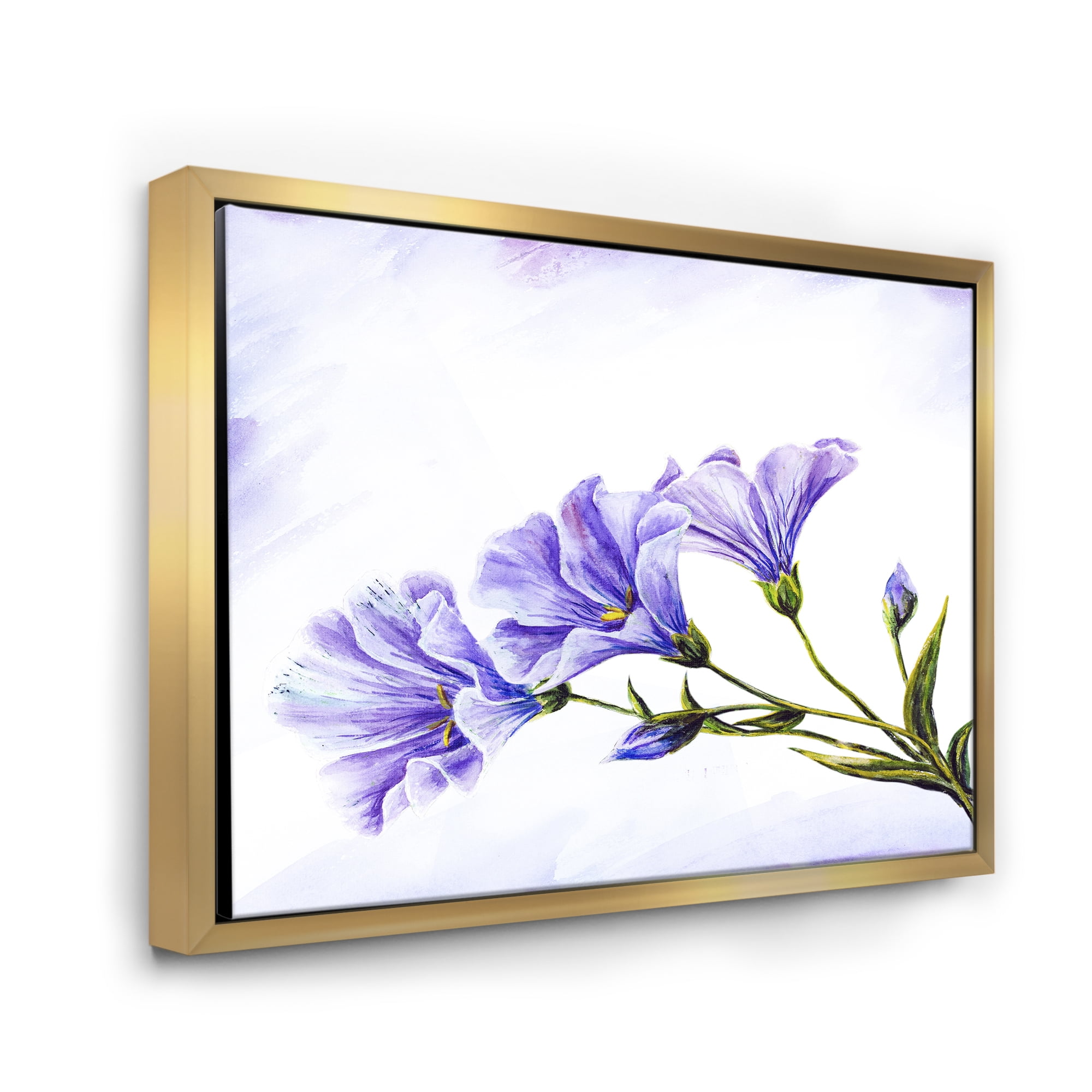 Blue Wildflowers With Leaves II 20 in x 12 in Framed Painting Canvas Art Print, by Designart