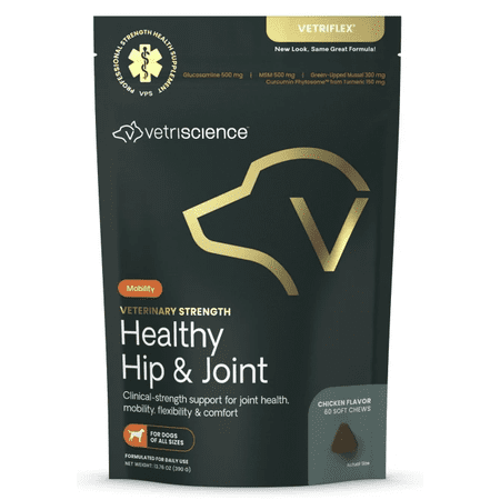 VetriScience VetriFlex Veterinary Strength Healthy Hip and Joint Soft Chews for Dogs of All Sizes, Chicken Flavor, 60 Count