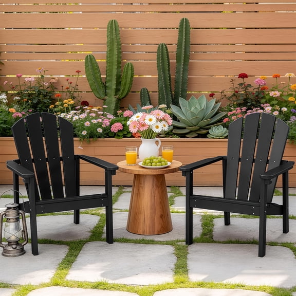 FOOWIN 2pcs Stackable Adirondack Chairs, All-Weather HDPE Plastic Outdoor Lounge Chairs, Heavy Duty Weather-Resistant Patio Furniture For Garden, Lawn, Backyard, Fire Pit