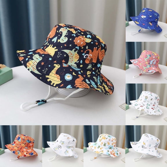 RTKFRFLM Kids Cartoon Bucket Hat Cute Printed Sun Protection Cap for Boys and Girls Blue 2-6 Years