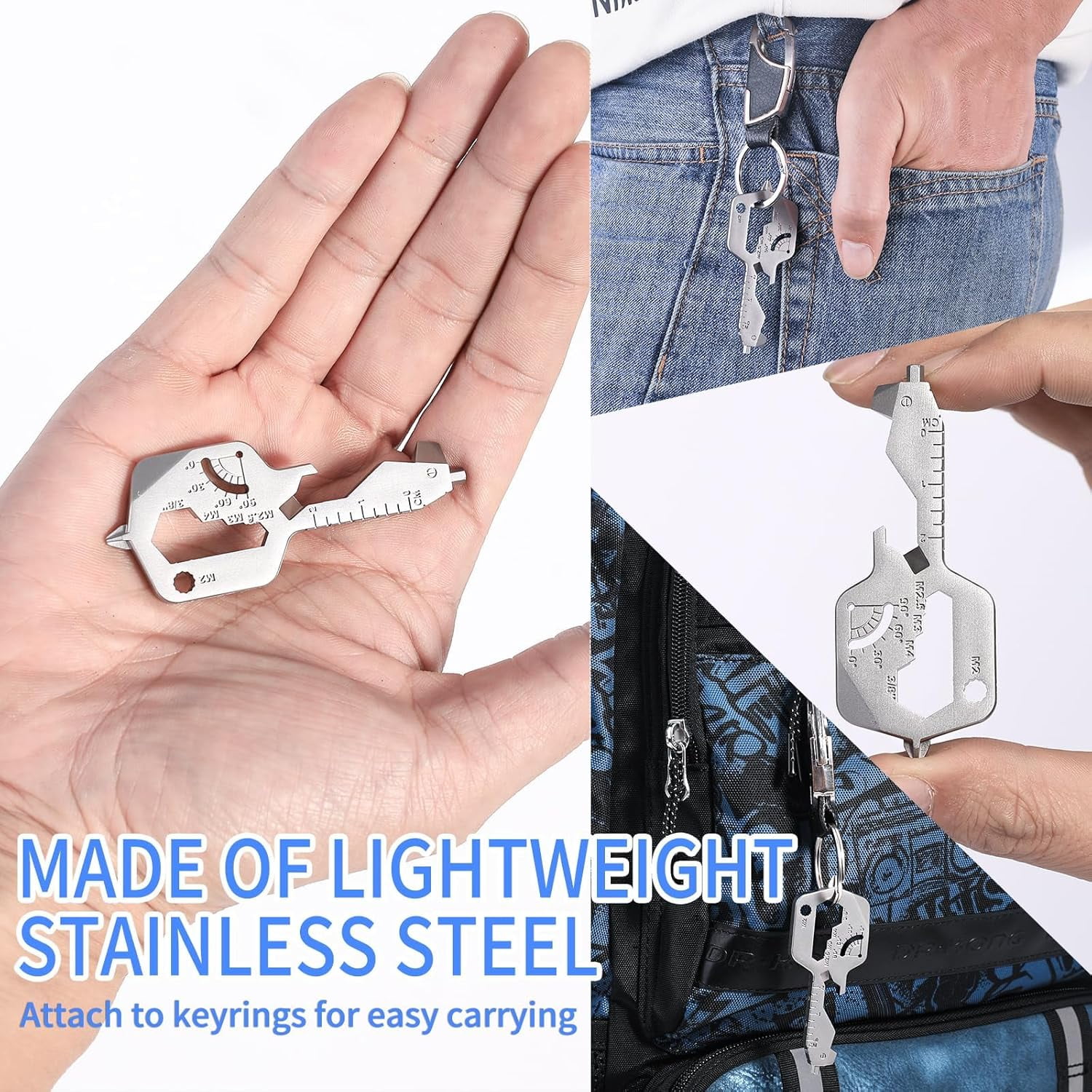 ABCISI 20 IN 1 Key Shaped Multitools, Key Shaped Pocket Tool, Stainless Steel Utility Gadget, Gift for Men, Everyday Carry, Automotive, Home Improvement, Bottle Opener, Screw Driver, Silver,Pack of 2