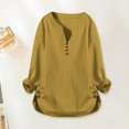 thumbnail image 2 of Womens Long Sleeve Shirts V Neck Side Button Loose Cotton Linen Long Sleeve Blouses Oversized Tshirts for Women, 2 of 3
