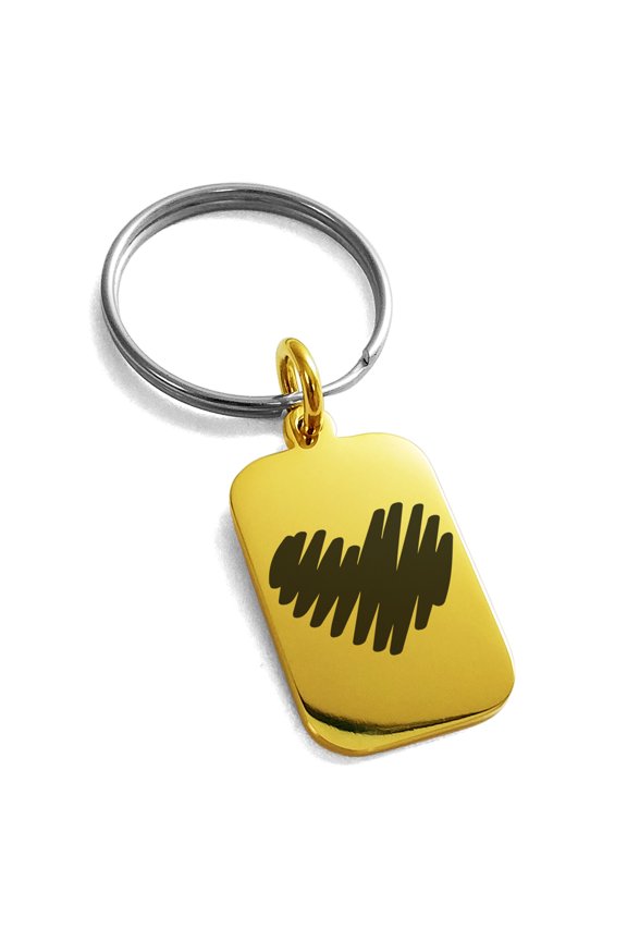 Stainless Steel Stroke Sketch Heart Engraved Small Rectangle Dog Tag Charm Keychain Keyring
