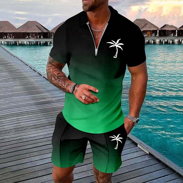 WILLBEST Traje de Moda para Hombre, Dos Trajes, Camisa y Pantalones Cortos de Color Liso, con Cremallera En La Parte Superior.