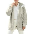 thumbnail image 2 of Sherpa Jacket Women Sevevn Winter Coats For Women Fleece Jacket Hooded Patchwork Cardigan Coat Outerwear With Pocket, 2 of 7
