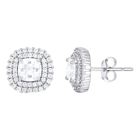 925 Sterling Silver Womens Cushion-cut Round Cubic Zirconia Square Fashion Stud Earrings 10.2x10.2mm Wide Stud Earring f