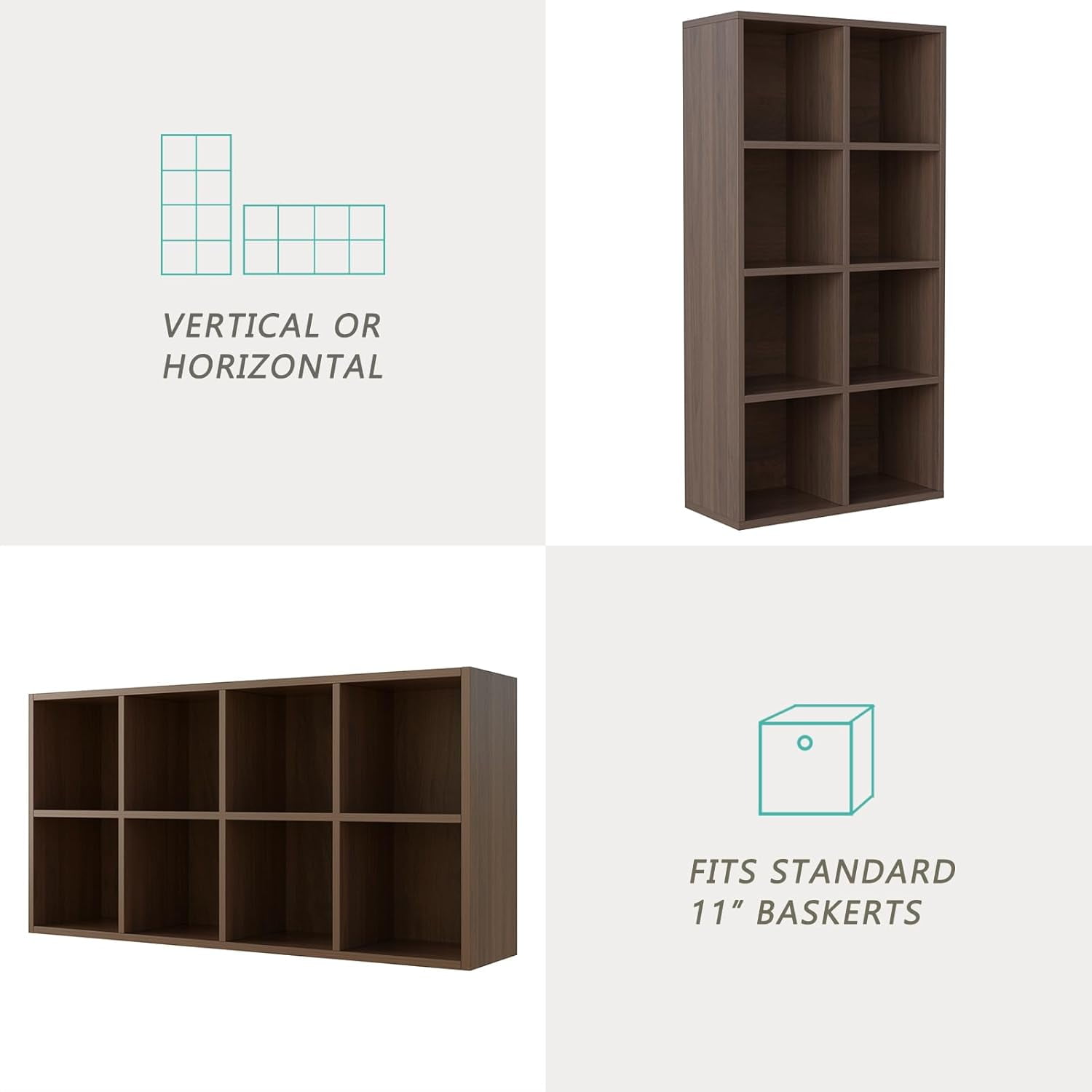 8-Cube Storage Shelf Bookcase - Wooden 4-Tier Floor Standing Open Bookshelf, Modern TV Stand up to 55 Inchs for Home and Office, Black