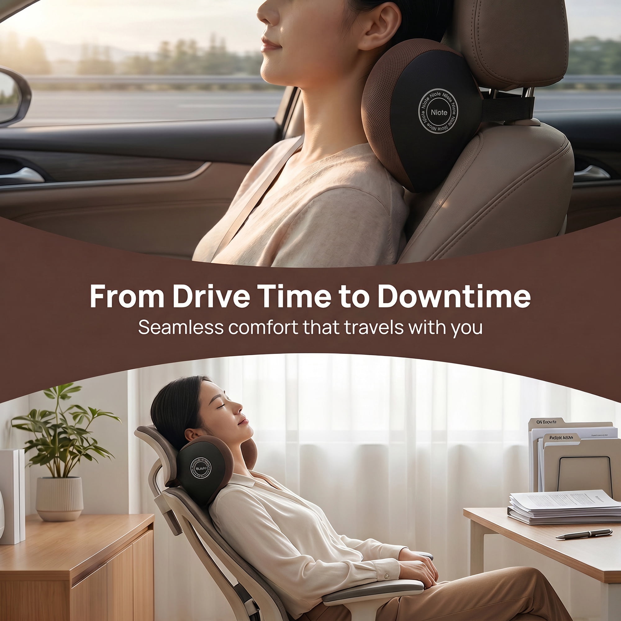 Unique Bargains Neck Pillow Cotton Cervical Indoor Support Brown 12.2" x 5.2" x 7.7"