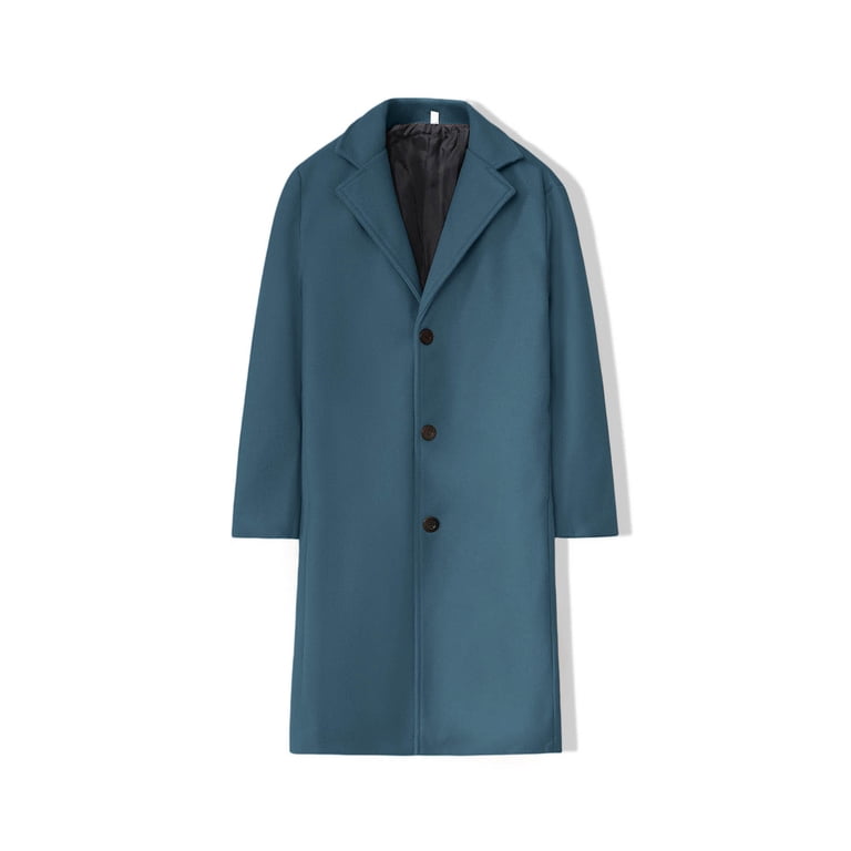 GuzomFashion Mens Winter Coats Mens Blue Warm Wool-Blend Mid
