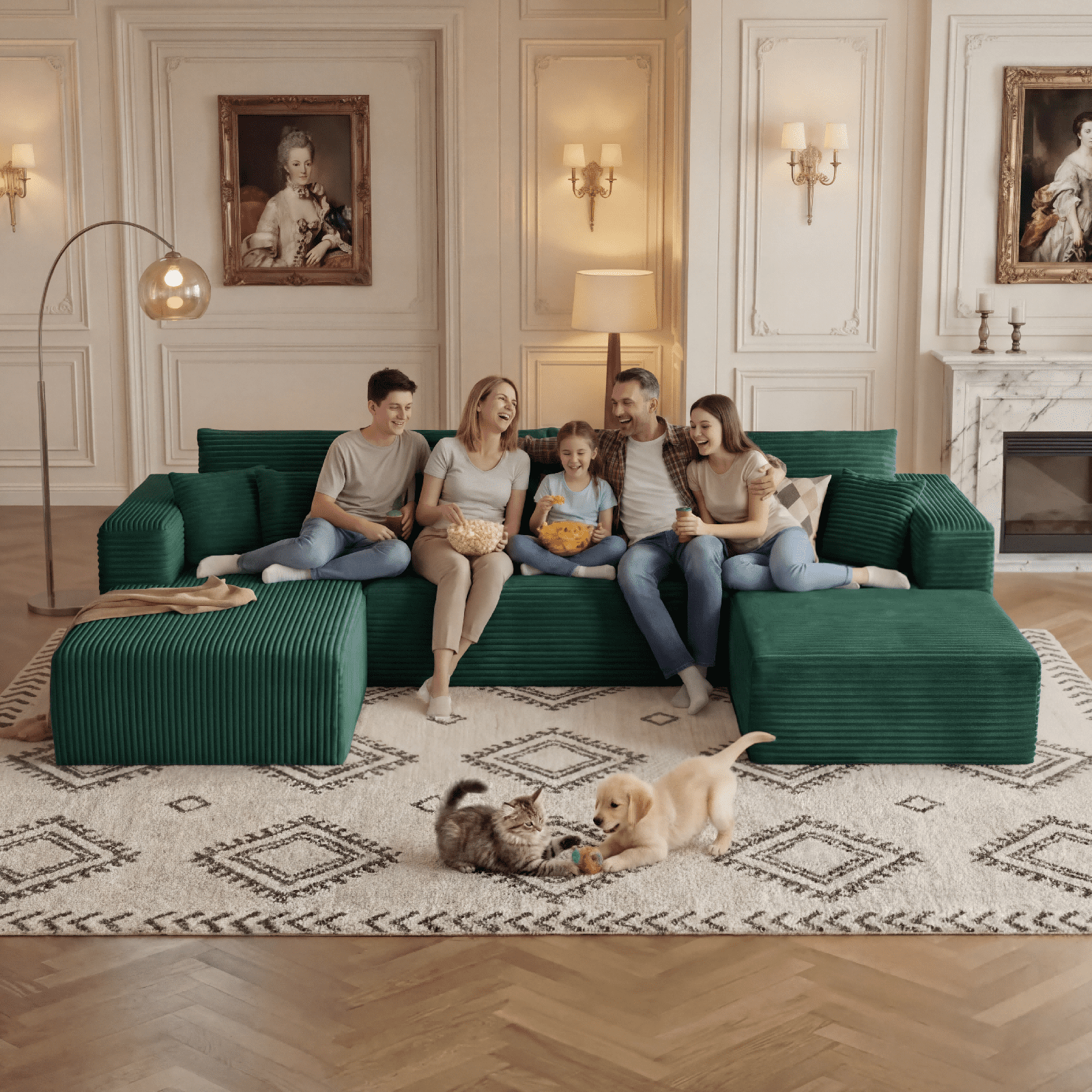 Cubente 134.7" Modular Cloud Sectional Sofa, Cloud Boneless Couch No Assembly Required Reversible U-Shaped Couches with Chaise, Oversized Sofa with 4 Seats for Living Room