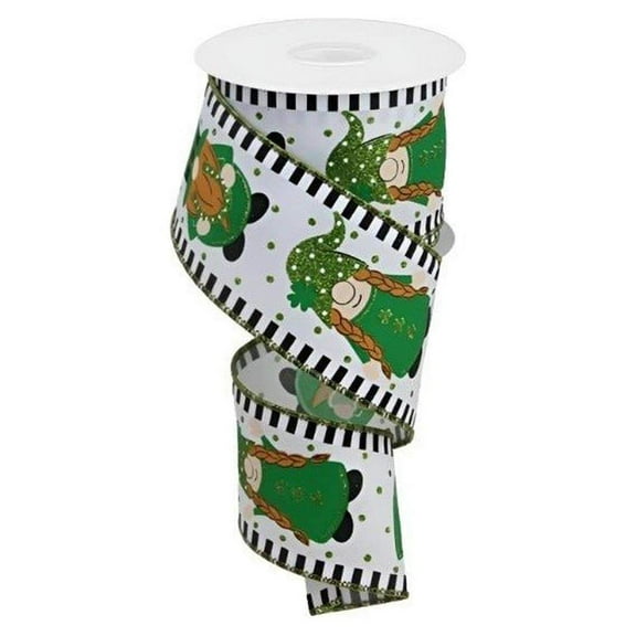 2.5" Saint Patrick Gnome Stripe Edge Ribbon: White (10 Yards)