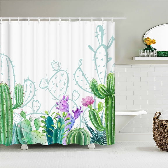 Cactus Pattern Printed Shower Curtains Frabic Waterproof Polyester Bath Curtain