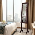 thumbnail image 3 of Giantex Jewelry Cabinet Box Armoire Organizer with 18 LED, Standing for Home Bedroom 16 Lipstick Holder 1 Inside Makeup Mirror Full Lights, Large Storage Mirrored Cabinets Jewelry Armoires (Brown), 3 of 8