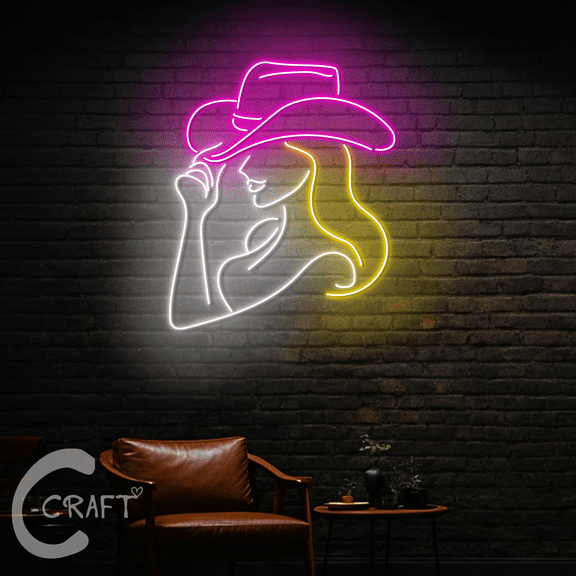 C-CRAFT Sexy Cowgirl Neon Led Light Up 23 inch for Western Cowgirl Bar Bedroom Wall Decor