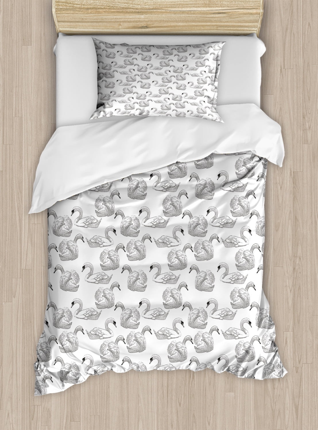 Queen Swan Pattern Print Duvet Cover Bedding Set main image 1
