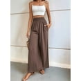 thumbnail image 5 of Women Linen Palazzo Pants Wide Leg Summer Boho High Waist Casual Lounge Pants Beach Travel Vacation Outfits Brown S, 5 of 8